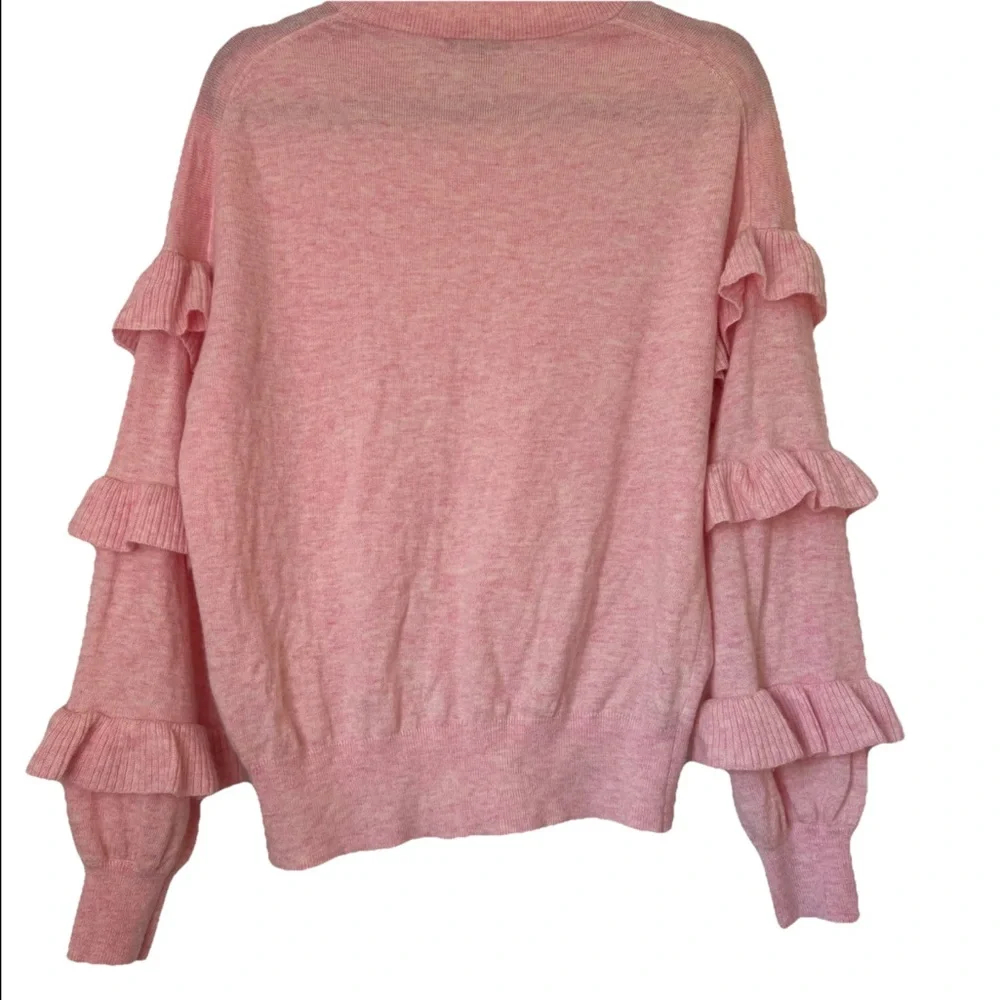 J. Crew Wool Bubblegum Pink Ruffle Sleeve Sweater Crew Neck Size Medium